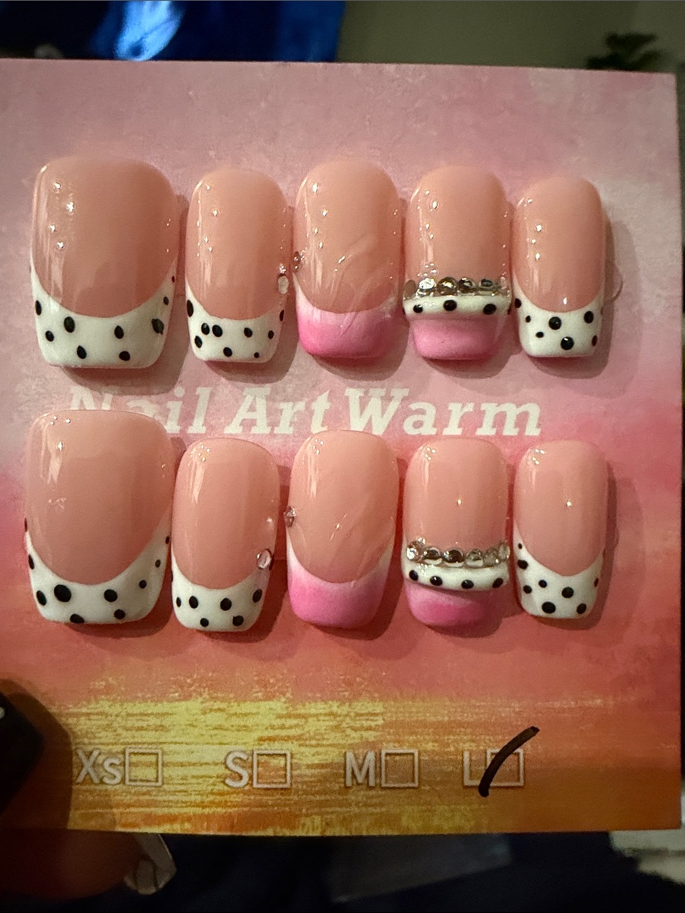 Pink Polka Dot French handmade acrylic Press-On Nails